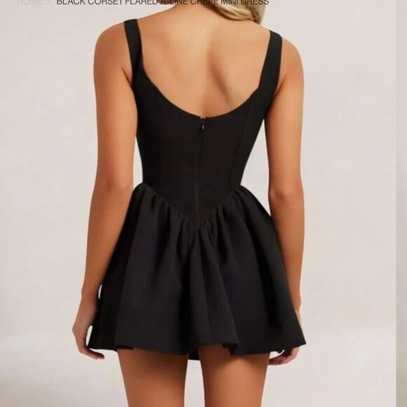 Heiress Beverly Hills Mini Black Dress Corset Flared Crepe size S - Picture 4 of 8
